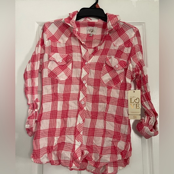 YMI Tops - YMI Women’s Pink and White Plaid Button Down Shirt